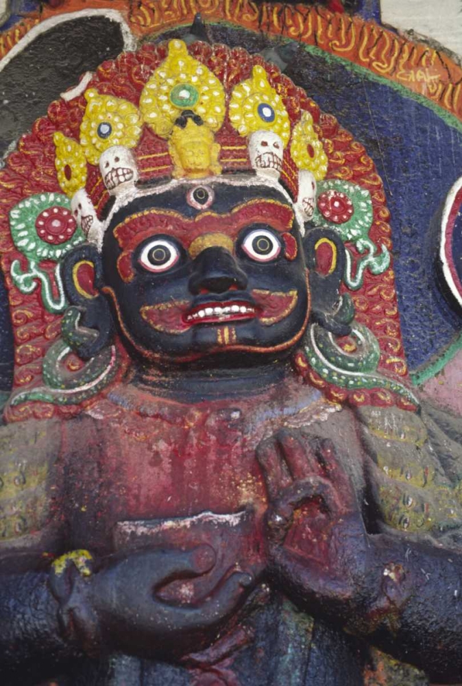 Nepal, Kathmandu, Statue of Kalbairab at a Shrine